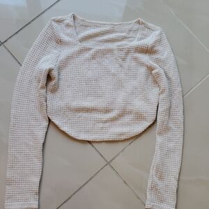 Chic Cream Long Sleeve Waffle Knit Top